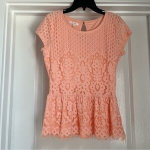 Maurices Light Peach/Coral Lace Peplum Blouse